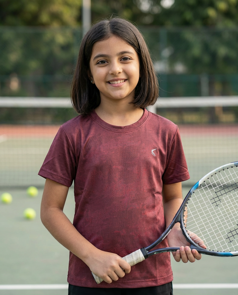 Core Jacquard Maroon Girls Tee